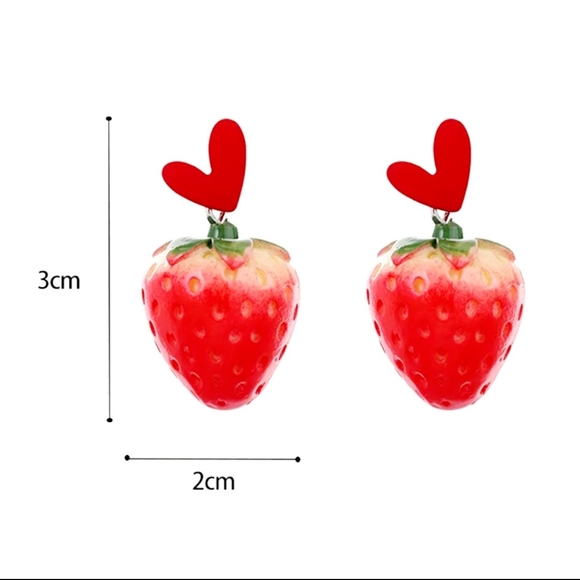Realistic strawberry heart earrings with silver post for sensitive ears BOGO - Picture 5 of 13